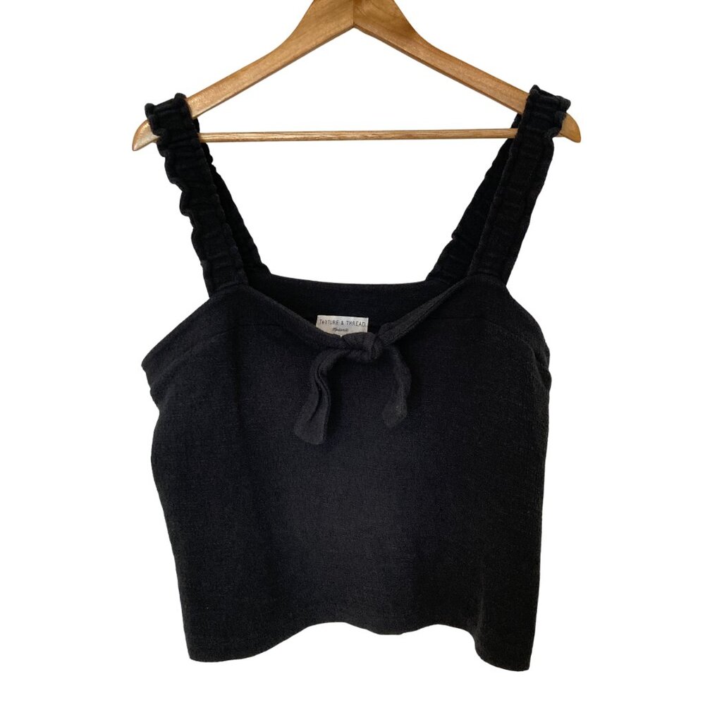 Texture & Thread by Madewell Cotton Textured Crop Top with Bow and Frilly Straps